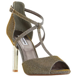 Dune Melodee Jewelled Heel Peep Toe Sandals Gold